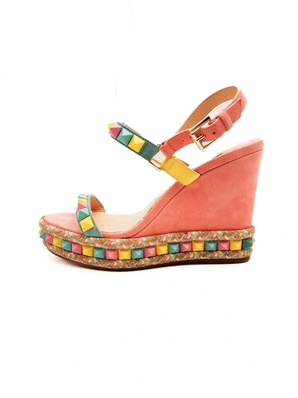 Christian Louboutin Suede Pink Pastel Studded Wedge Platform Sandals EU 38 - Picture 4 of 8